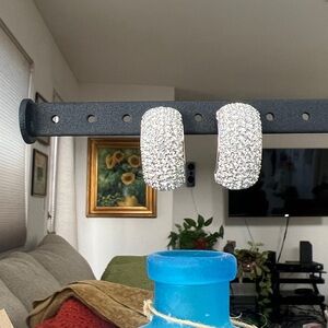 SWAROVSKI CRYSTAL HALF HOOP EARRINGS. ROWS AND ROWS OF CRYSTALS. GOLD TONE